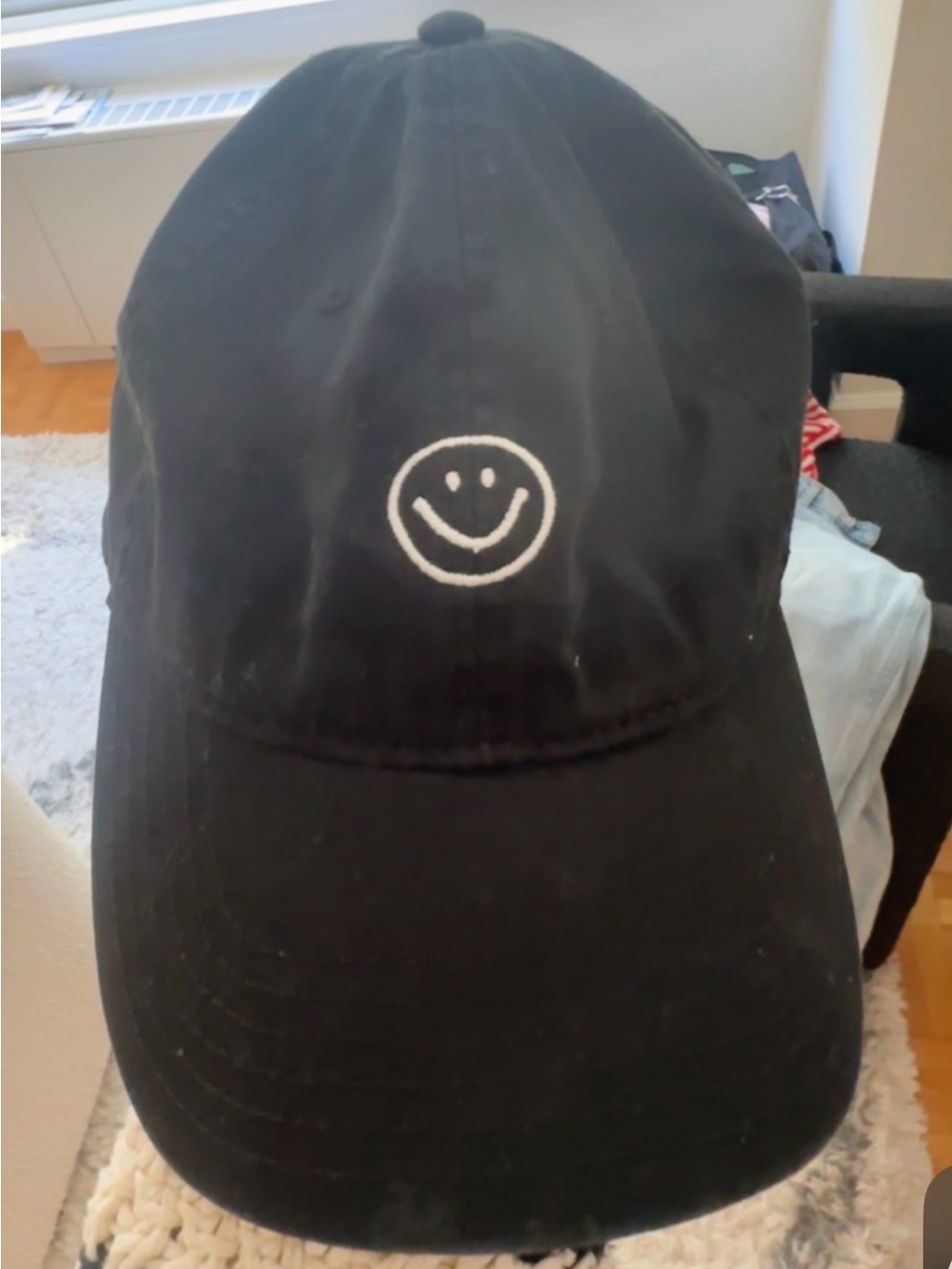 Rosenthal Black Baseball Cap with White Smiley Embroidery